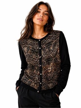 CHAUS New York Animal Print Cardigan | Chic Career & Casual Sweater | M